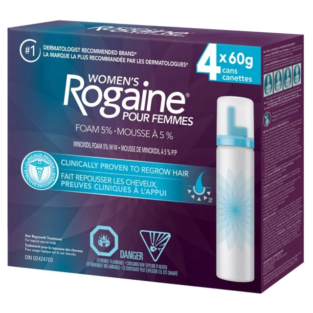 فوم ماینوکسیدیل رشد مجدد موی ۲ درصد روگین امریکا Rogaine مخصوص بانوان ۴ عددی