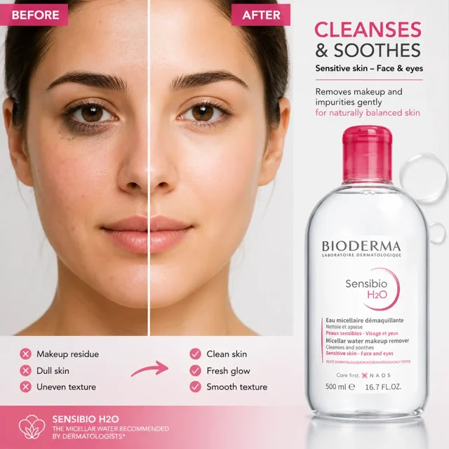 میسلار واتر صورتی بایودرما Sensibio H2O حجم 500 میل