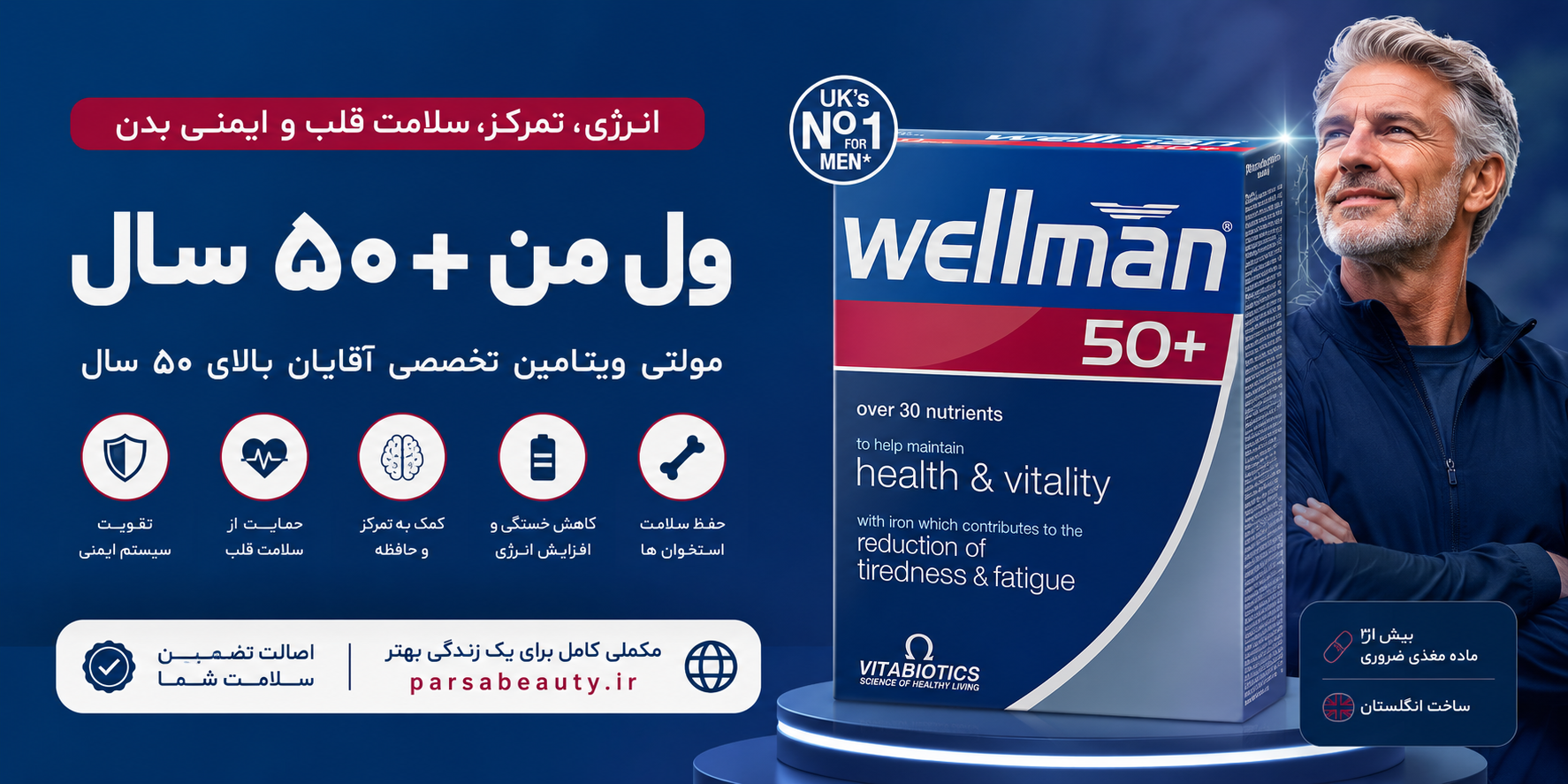 کپسول مولتی ویتامین ول من +۵۰ سال ویتابیوتیکس؛مکملی تخصصی برای حفظ سلامت آقایان بالای ۵۰ سال