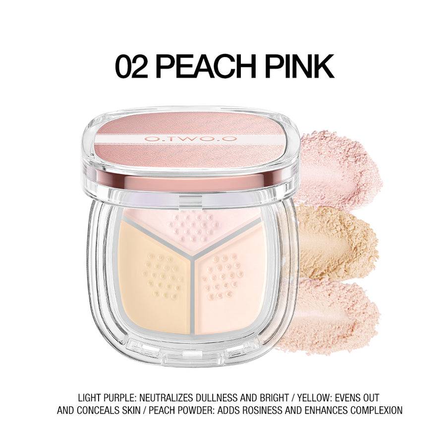 پودر فیکس سه کاره O.TWO.O رنگ Peach Pink | تثبیت آرایش و جلوه طبیعی پوست