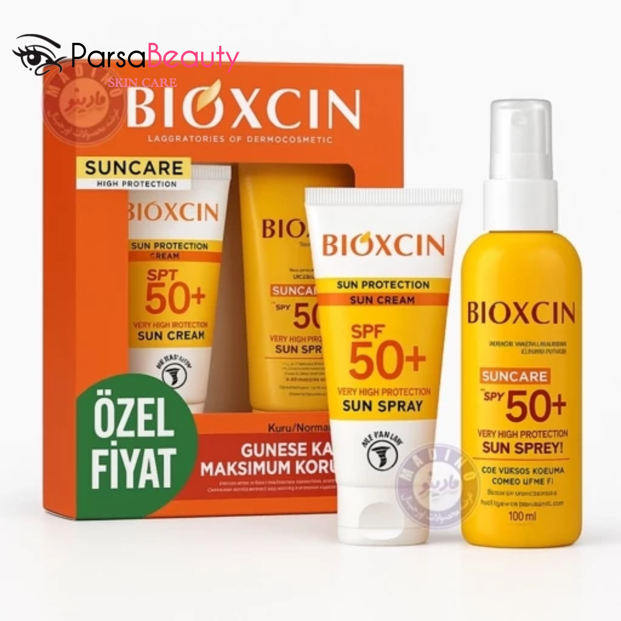 ست کرم و اسپری ضد آفتاب پوست چرب بیوکسین با SPF50+ ساخت ترکیه وزن 500 گرم اصل