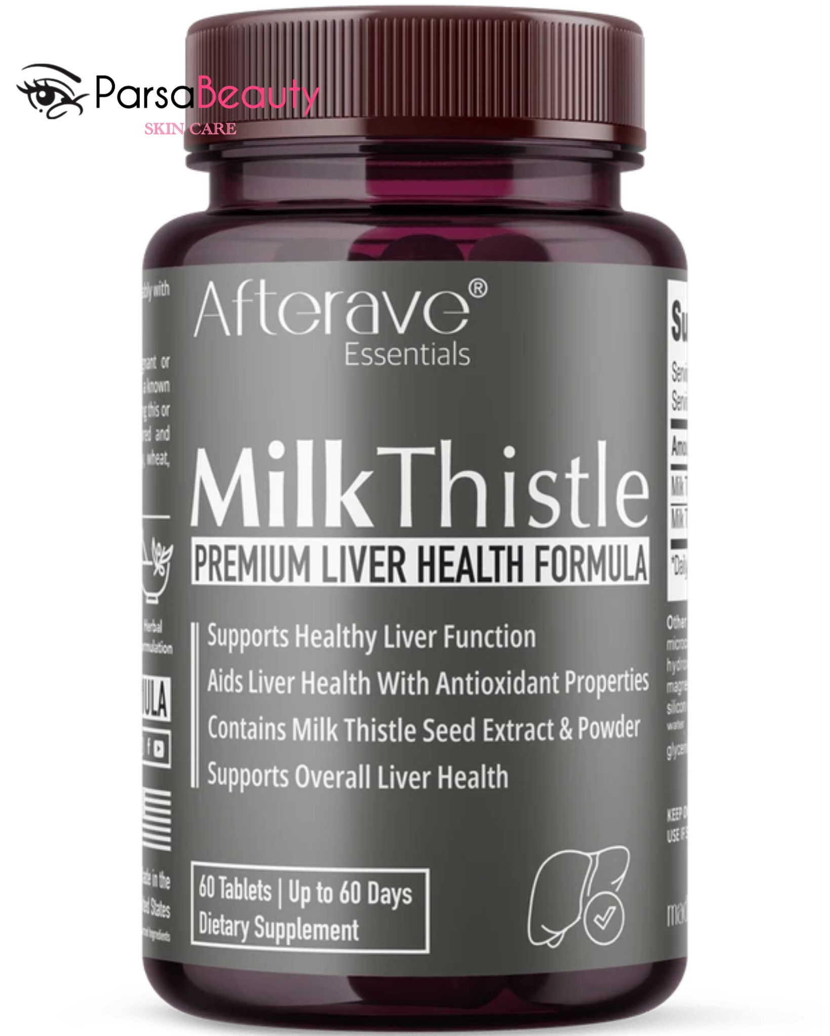 قرص خار مریم Afterave Milk Thistle تقویت کبد و سم‌زدایی 60عددی اصل