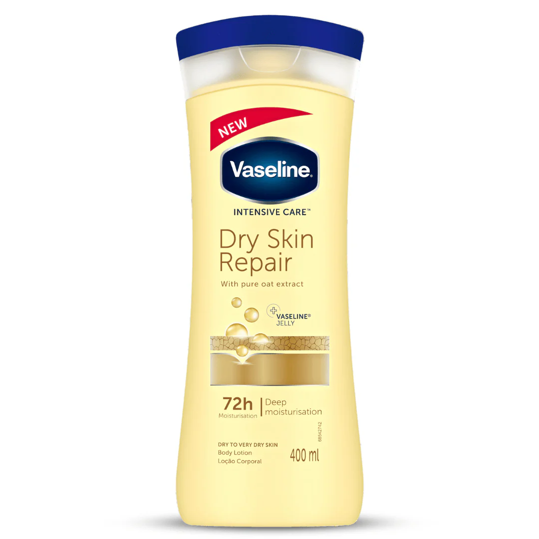 لوسیون بدن وازلین Dry Skin Repair اصل | مرطوب‌کننده قوی و ترمیم‌کننده پوست خشک 400ml